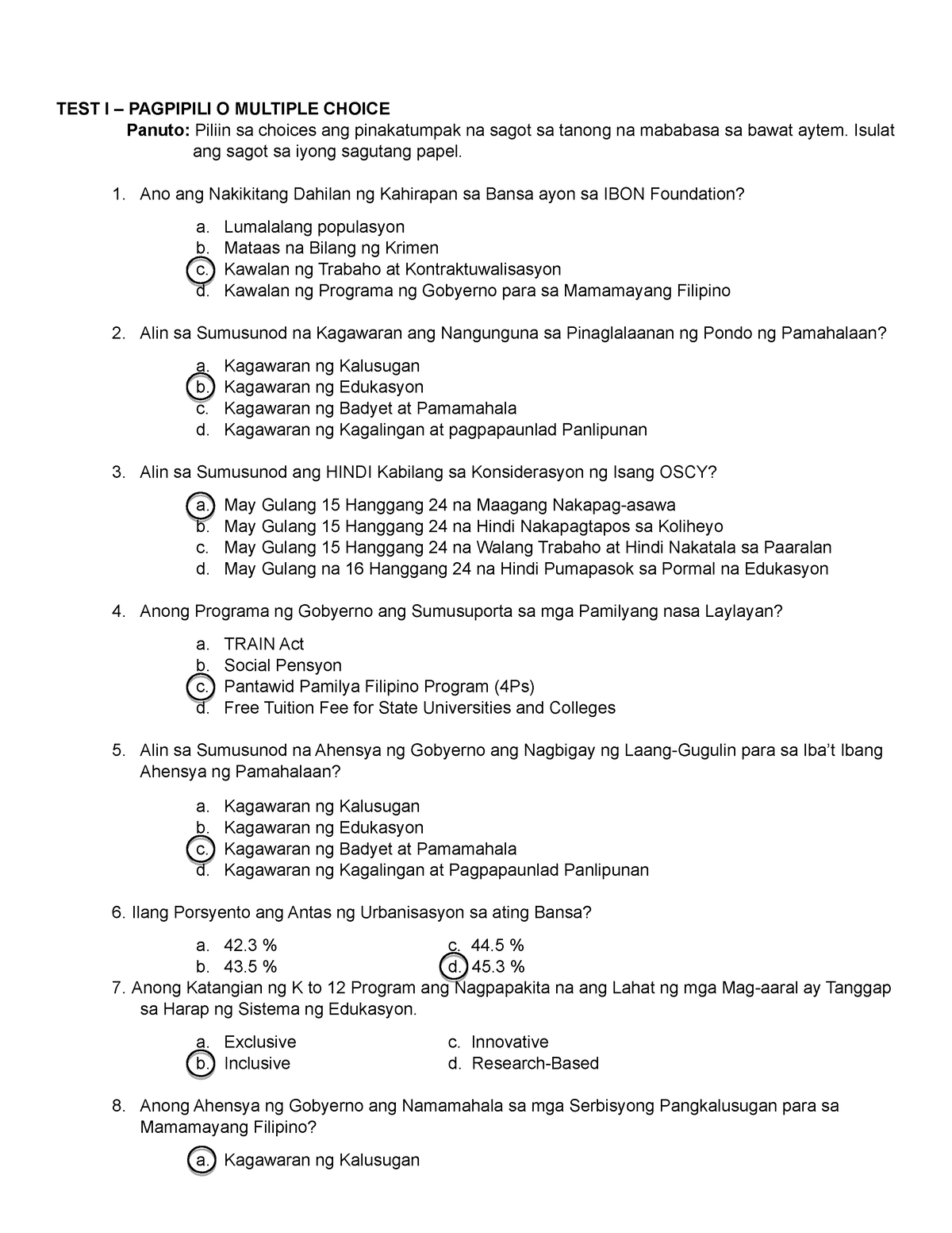 Pangwakas NA Pagsusulit SA GE 5 Kontekstawlisadong Komunikasyon Sa ...