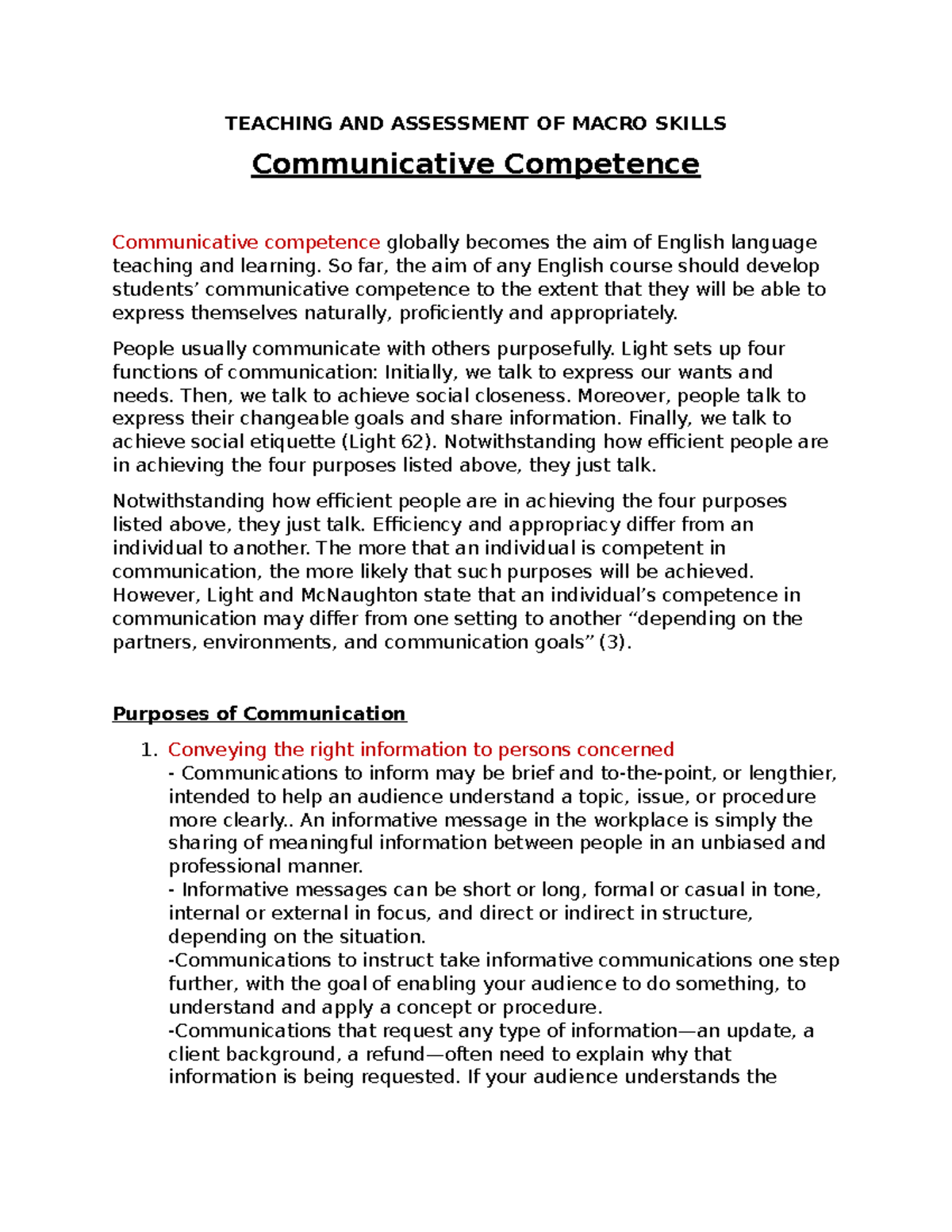 Teaching AND Assessment OF Macro Skills Communicative Competence ...