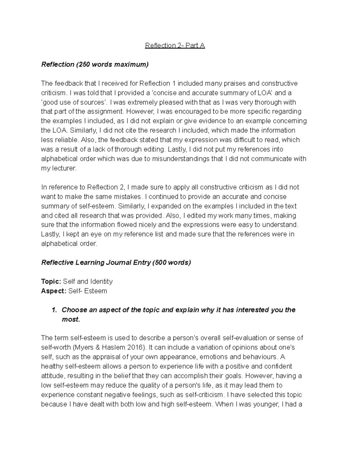 Reflection 2- Part A- I - Reflection 2- Part A Reflection (250 words ...