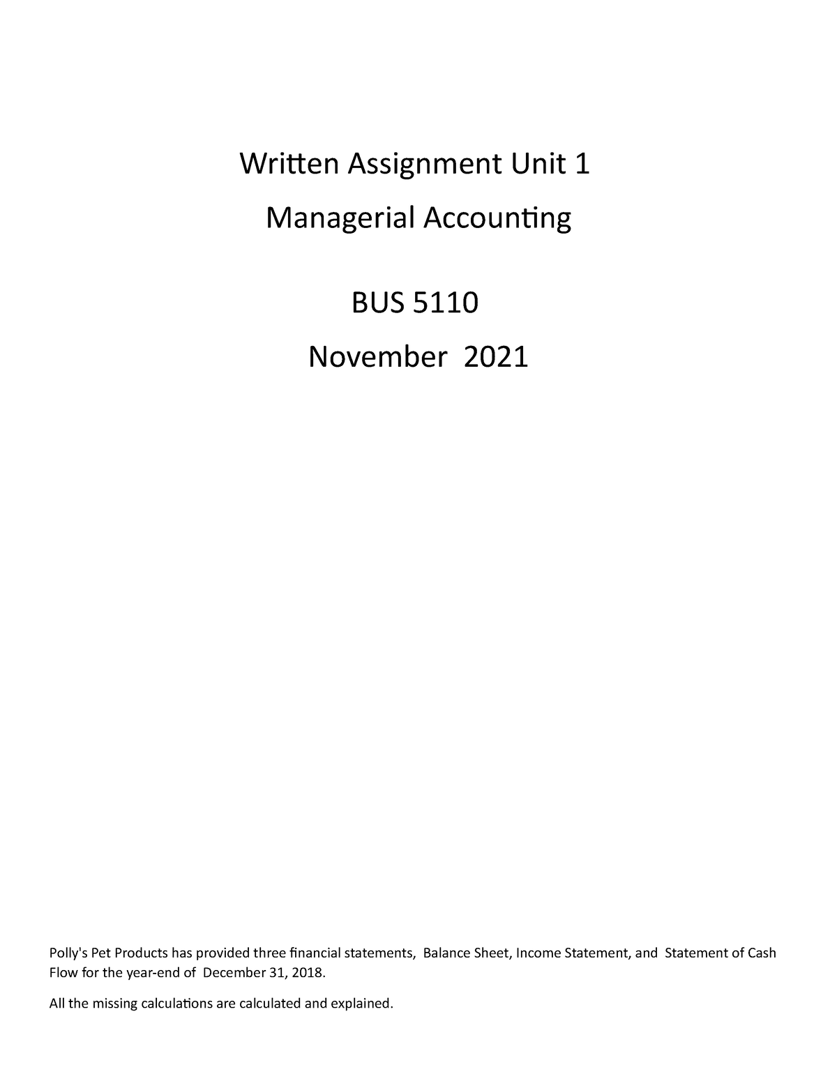 BUS5110 Written Assignment Unit 1 - Written Assignment Unit 1 ...