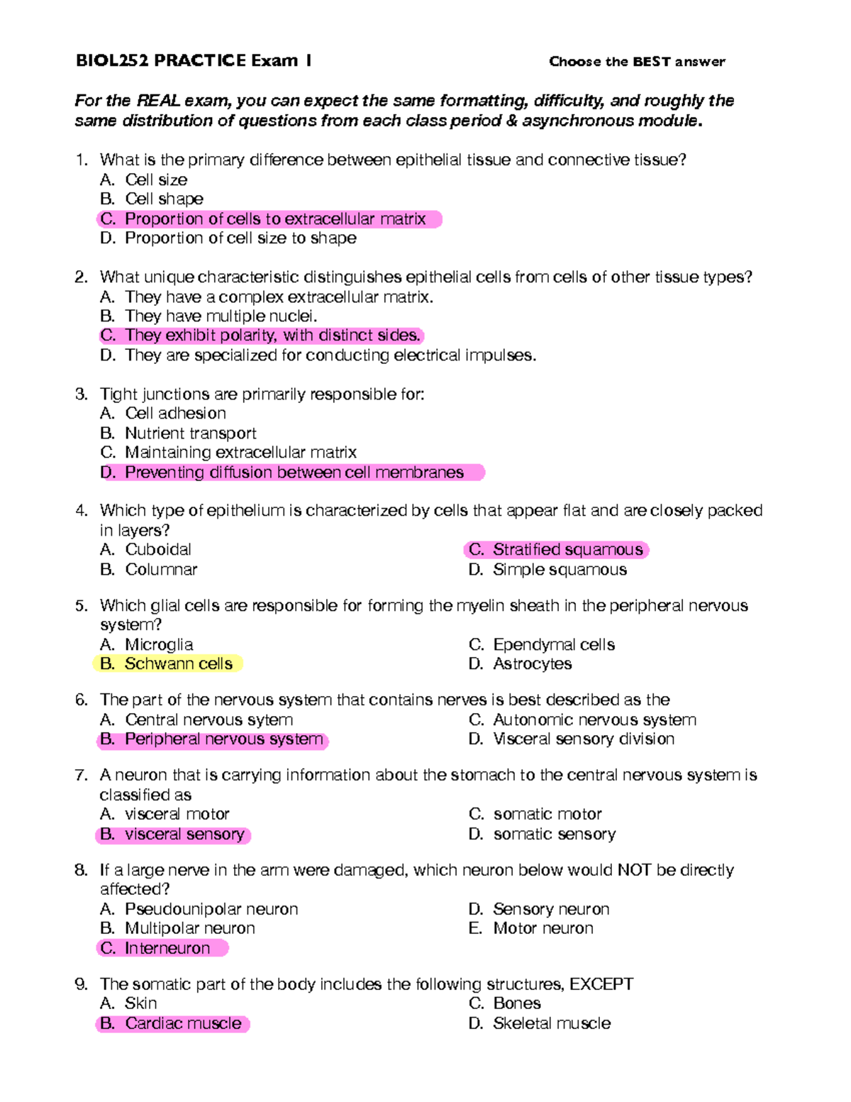 Practice Exam 1 - For the REAL exam, you can expect the same formatting ...