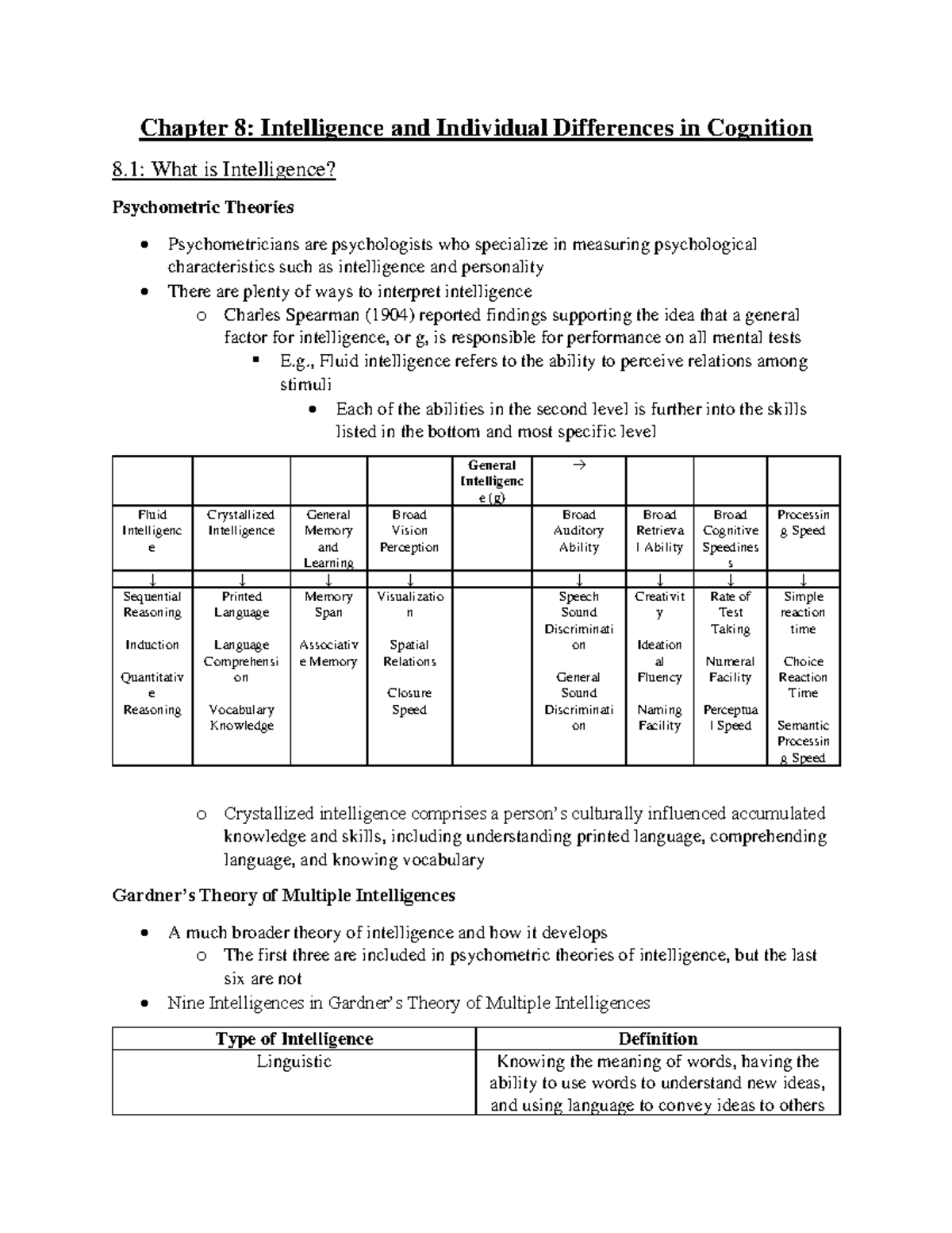 Chapter 8 intelligence and individual differences in cognition