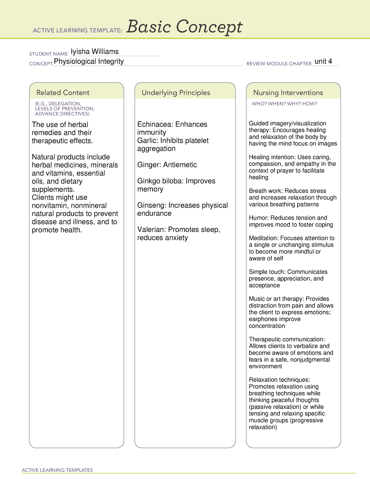 Template 1 prac A - herbal remedies - NUR 200 - ACTIVE LEARNING ...