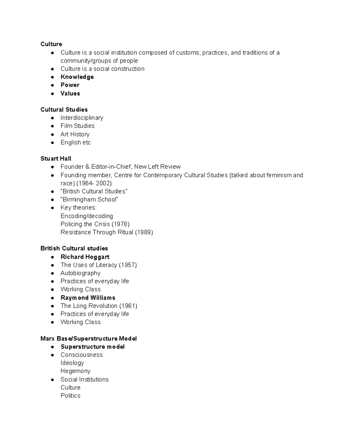 Cultural studies notes - Culture Culture is a social institution ...