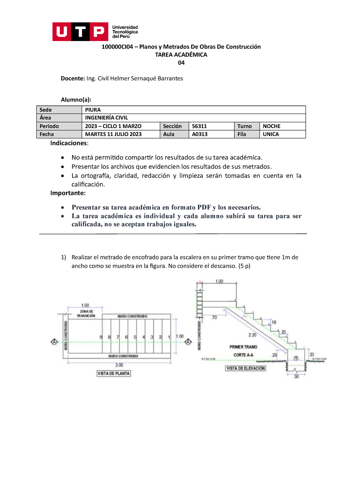 Tarea Academica N° 4 - OK - 100000CI04 – Planos Y Metrados De Obras De ...