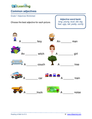 Grammar worksheet grade 1 adjectives sentences 3 - Using adjectives ...