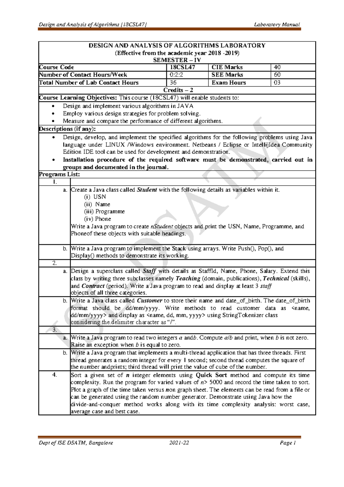 DAA LAB Manual - dtet - DESIGN AND ANALYSIS OF ALGORITHMS LABORATORY ...