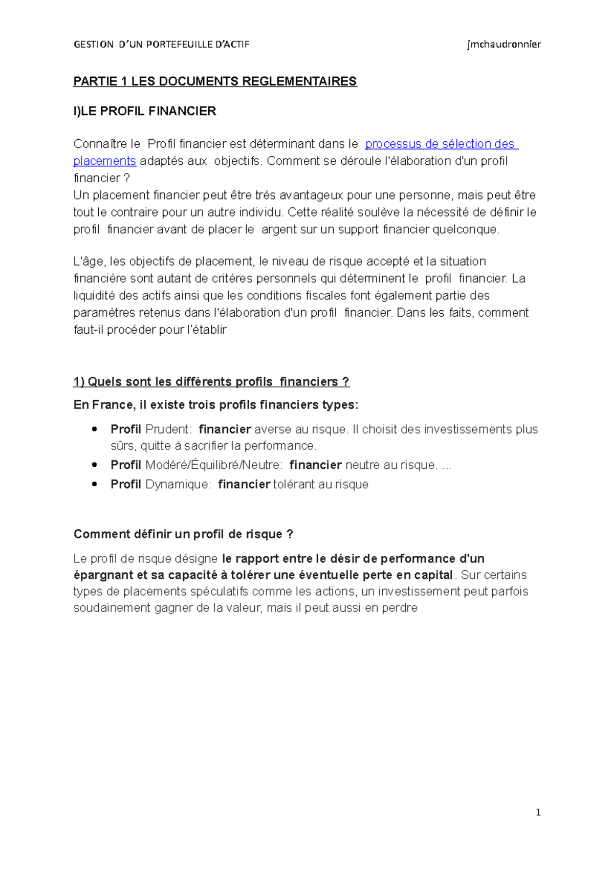 Partie 1 Marches Financiers - PARTIE 1 LES DOCUMENTS REGLEMENTAIRES I ...