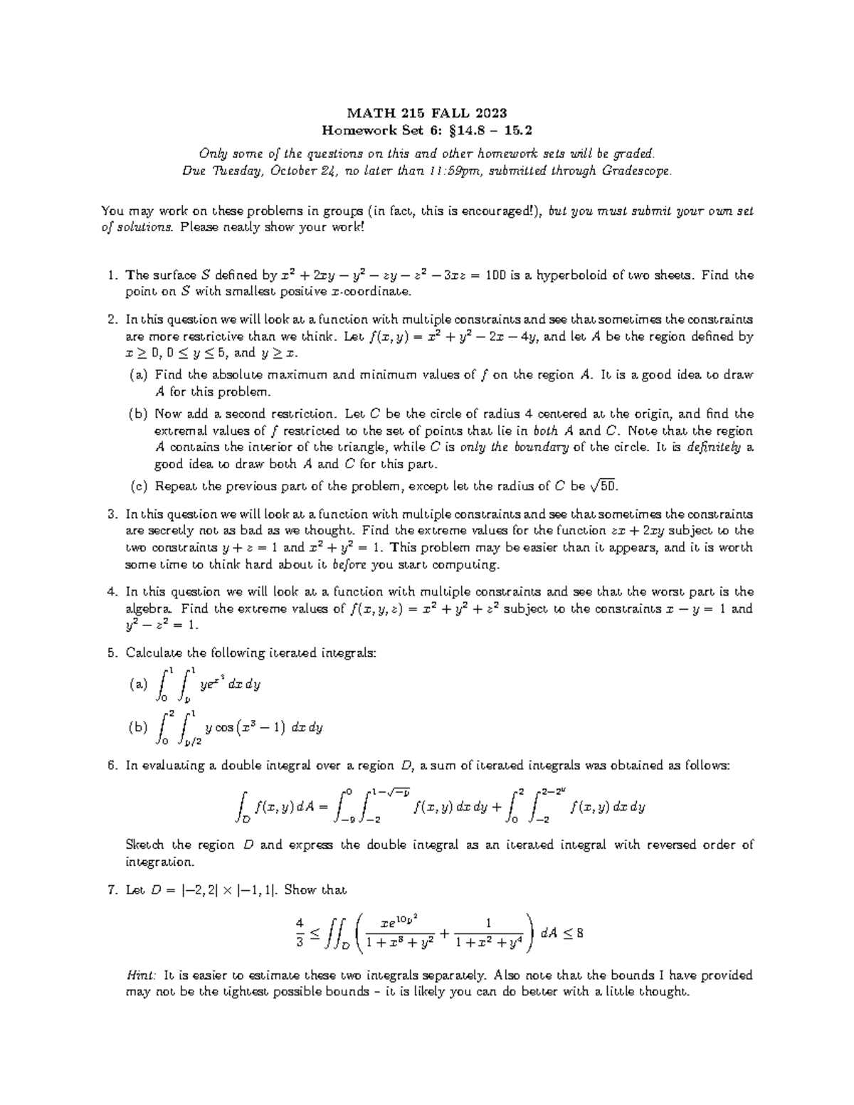 Homework+6 - Homework - MATH 215 FALL 2023 Homework Set 6: §14 – 15 ...