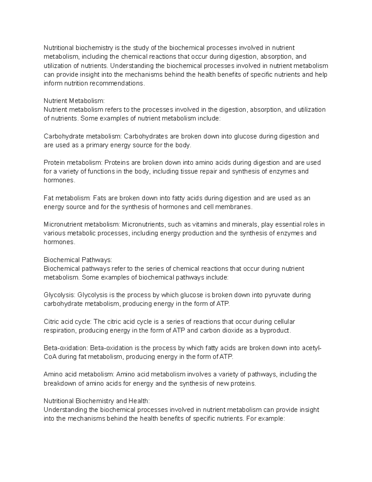 Nutritional Biochemistry Notes - Nutritional Biochemistry Is The Study ...