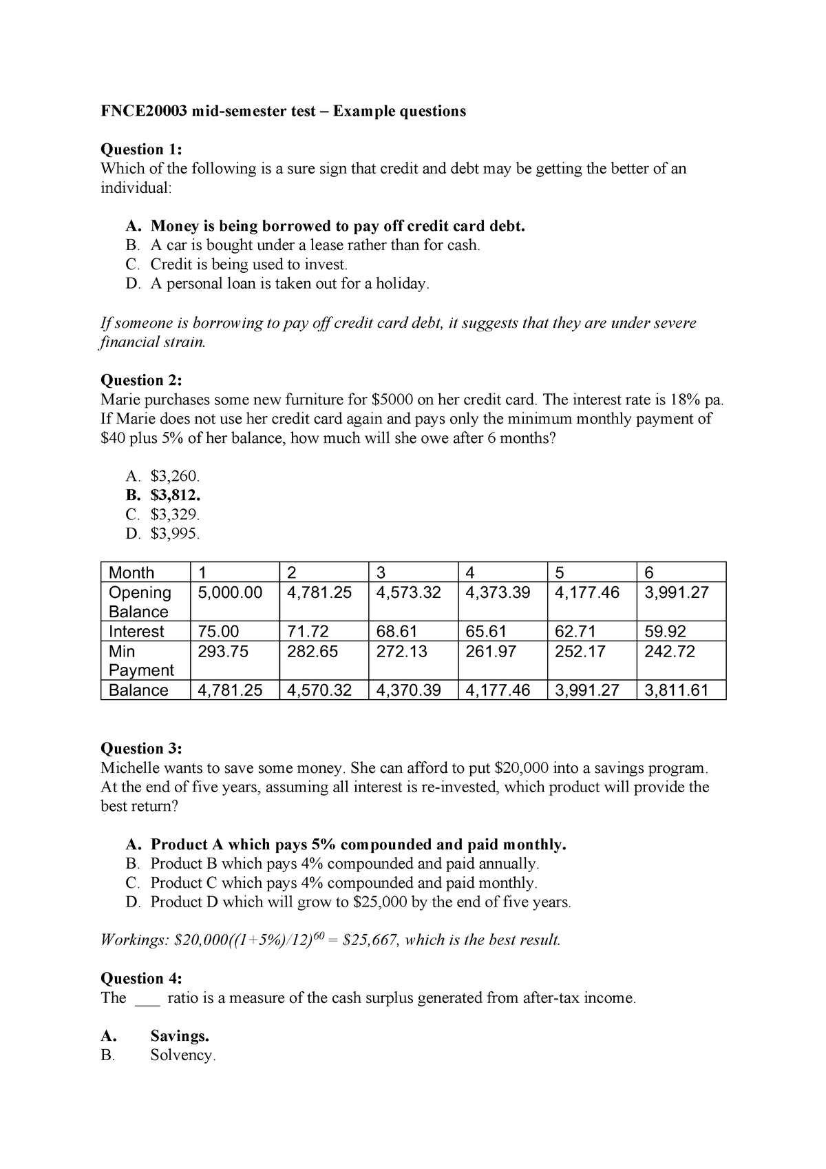 FNCE2000 3-20212-mst-sample questions-solutions - FNCE20003 mid ...