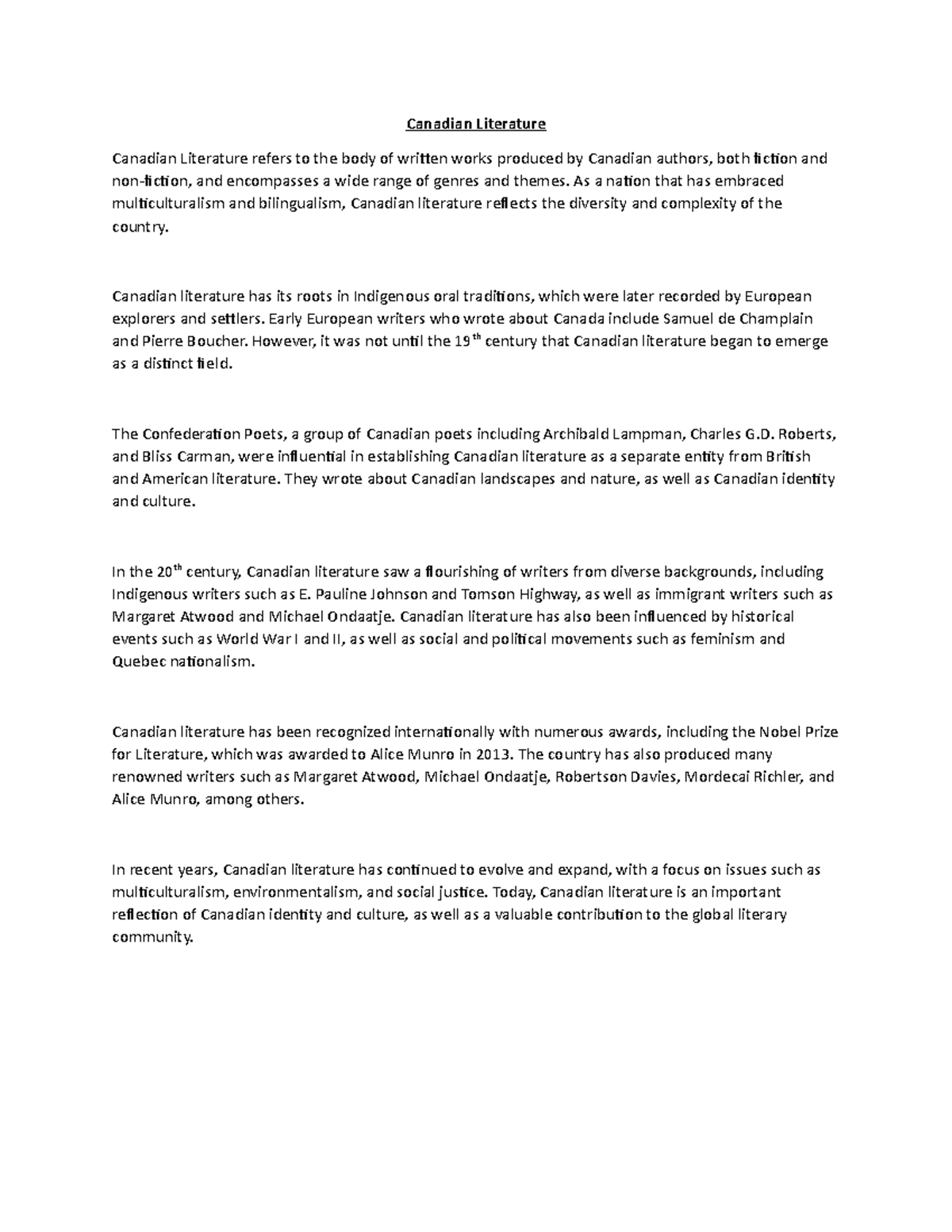 Canadian Literature Canadian Literature Canadian Literature refers to