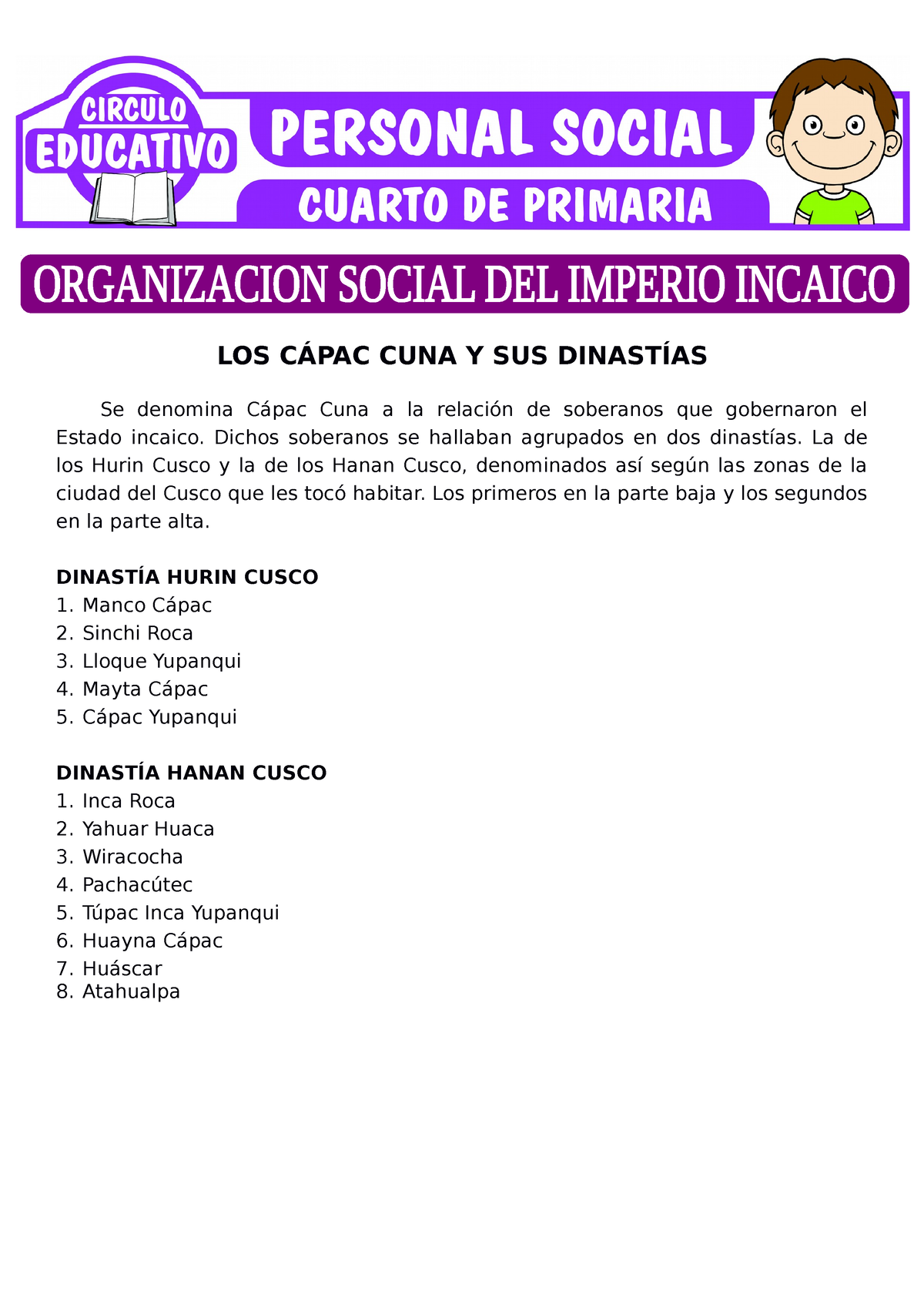 Organizacion Social Del Imperio Incaico Para Cuarto De Primaria - LOS ...