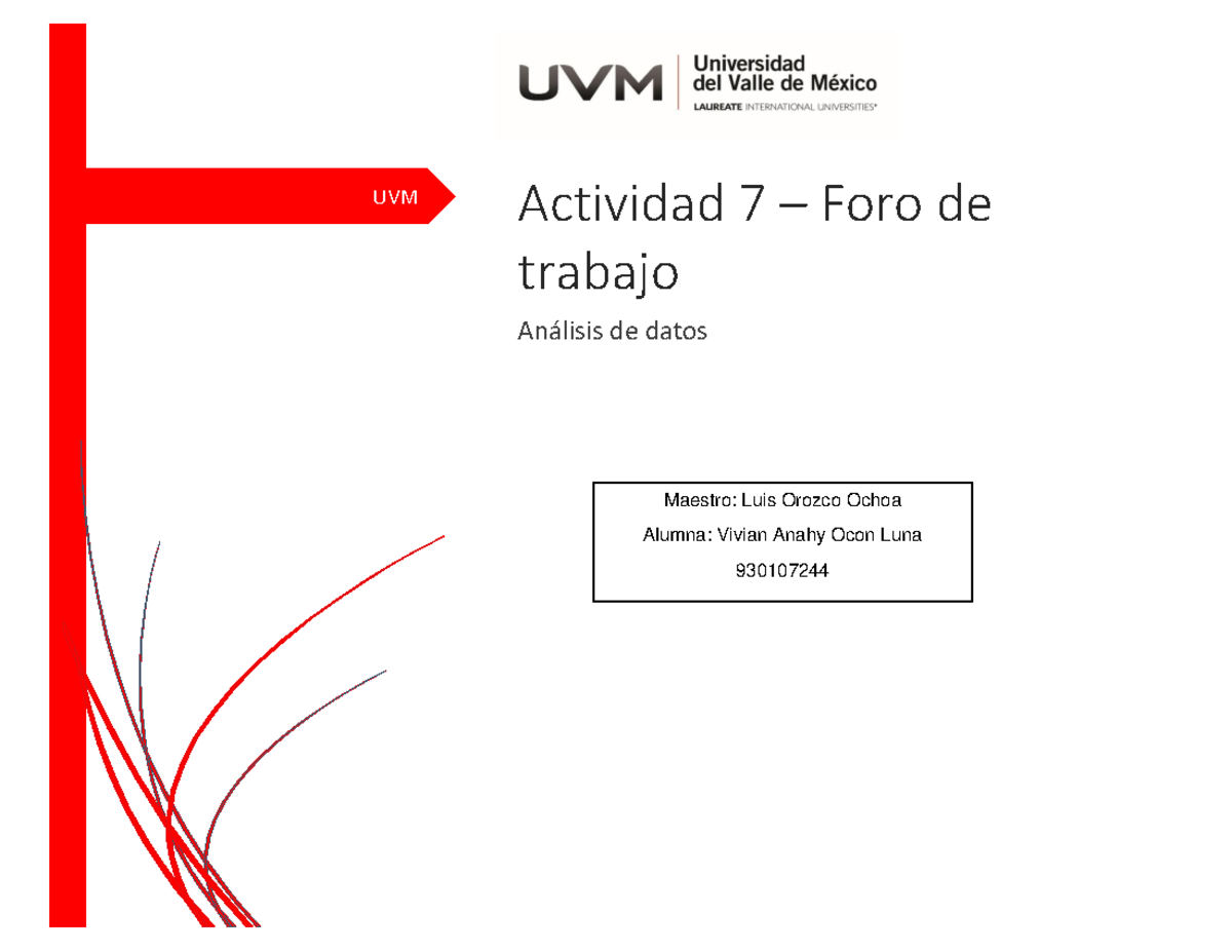 A7 VAOL - Analisis de datos - UVM Actividad 7 – Foro de trabajo An