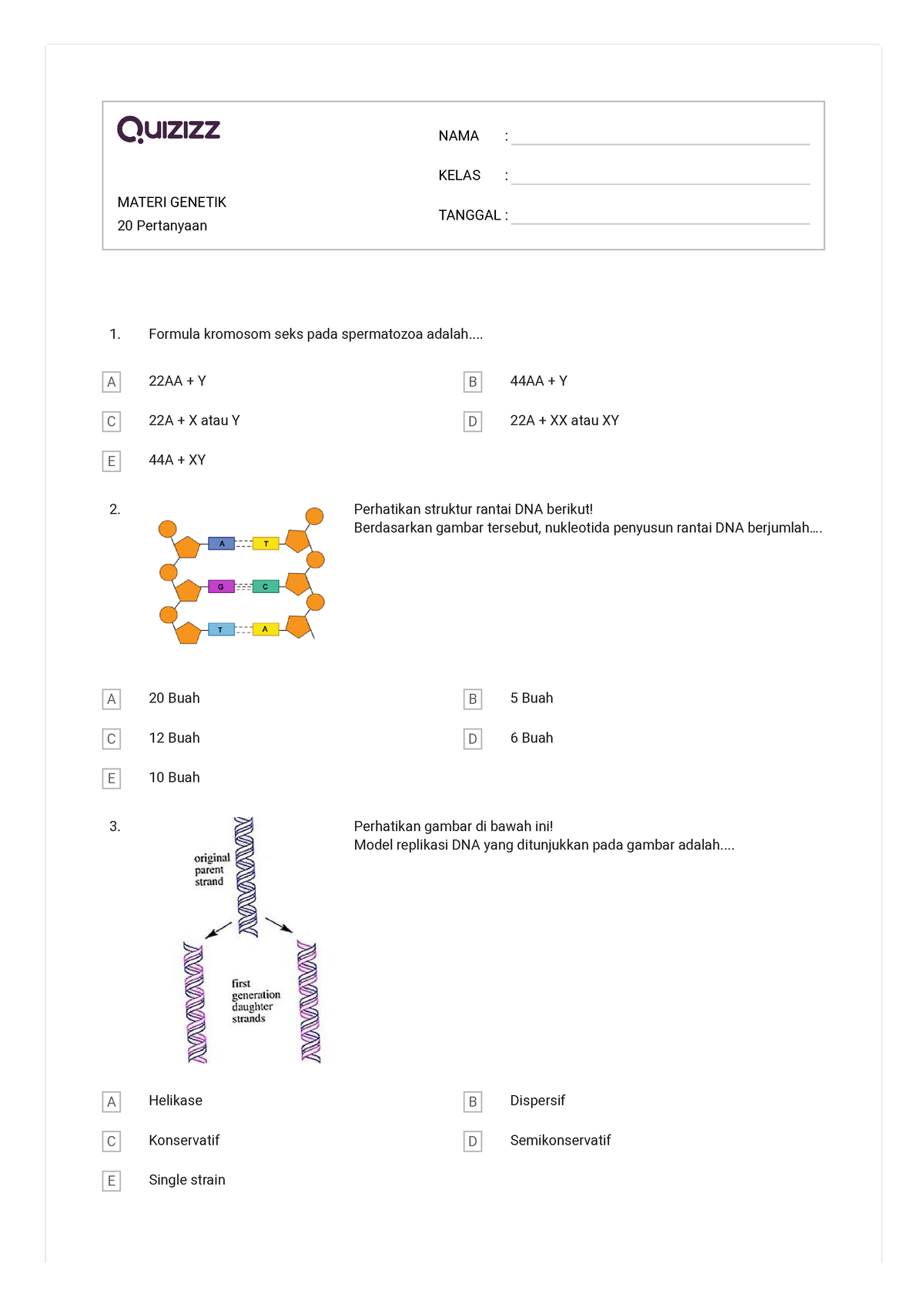 Soal Pilihan Ganda Mateei Genetik Kelas 12 - MATERI GENETIK 20 ...