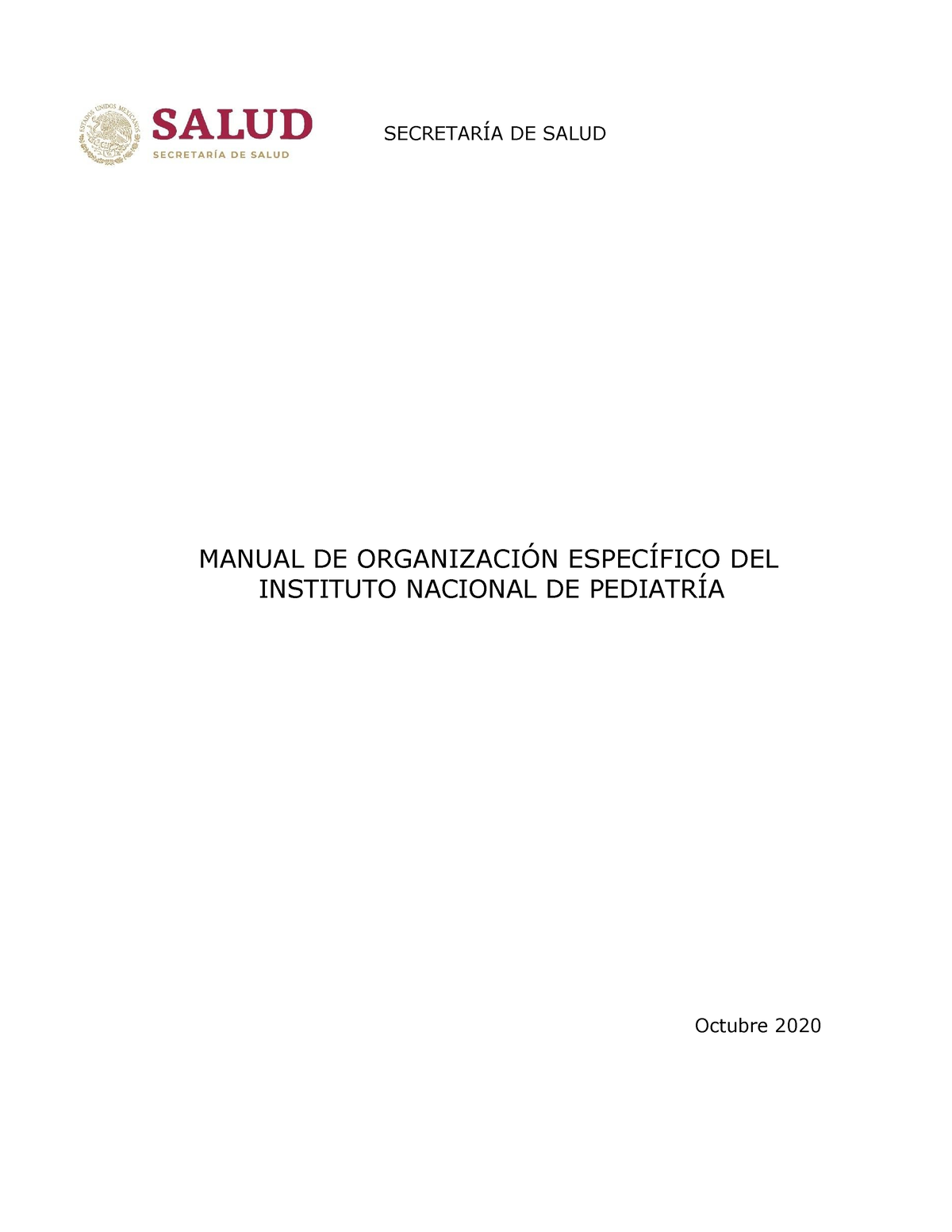 Normateca Manualoeinp - SECRETARÍA DE SALUD MANUAL DE ORGANIZACIÓN ...