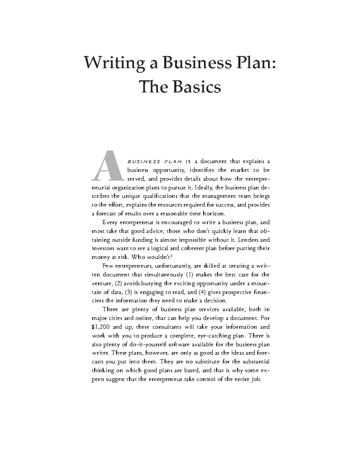 L15 L16 Writing a Business Plan The Basics A BUSINESS PLAN isa