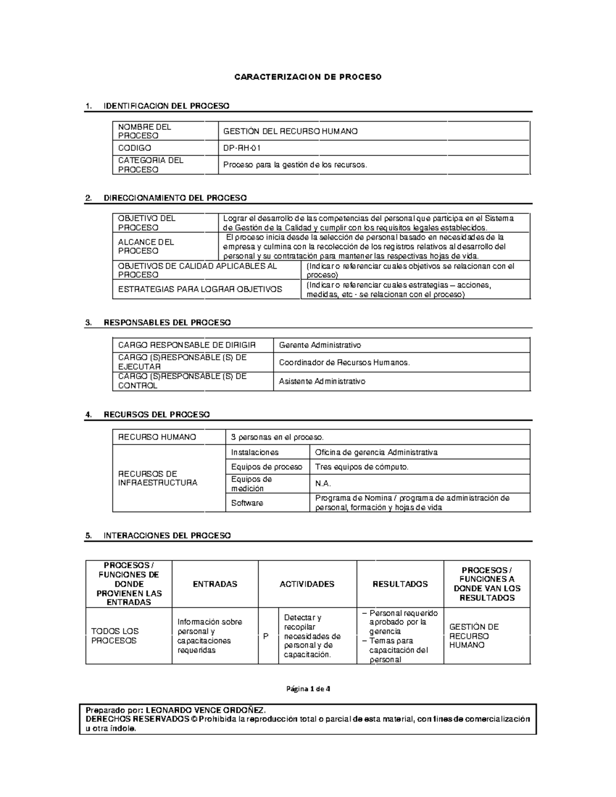 (Modelo) Caracterizacion de Proceso - Página 1 de 4 Preparado por ...