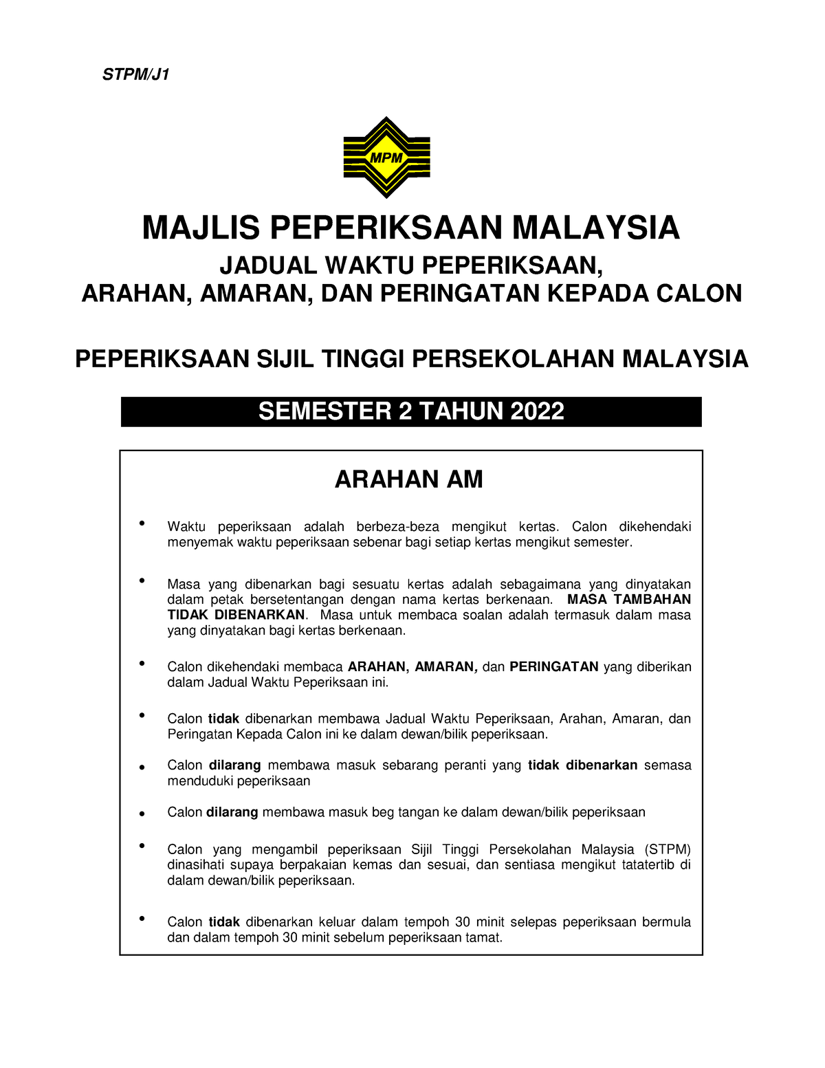 Jadual Waktu Semester 2 2022 Edisi 6 April 2022 - MAJLIS PEPERIKSAAN ...