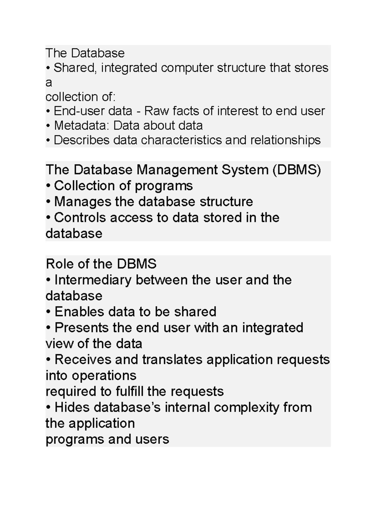 Db Fundamentals Notes 1 The Database Shared Integrated Computer Db Fundamentals Notes 1 The Database Shared Integrated Computer
