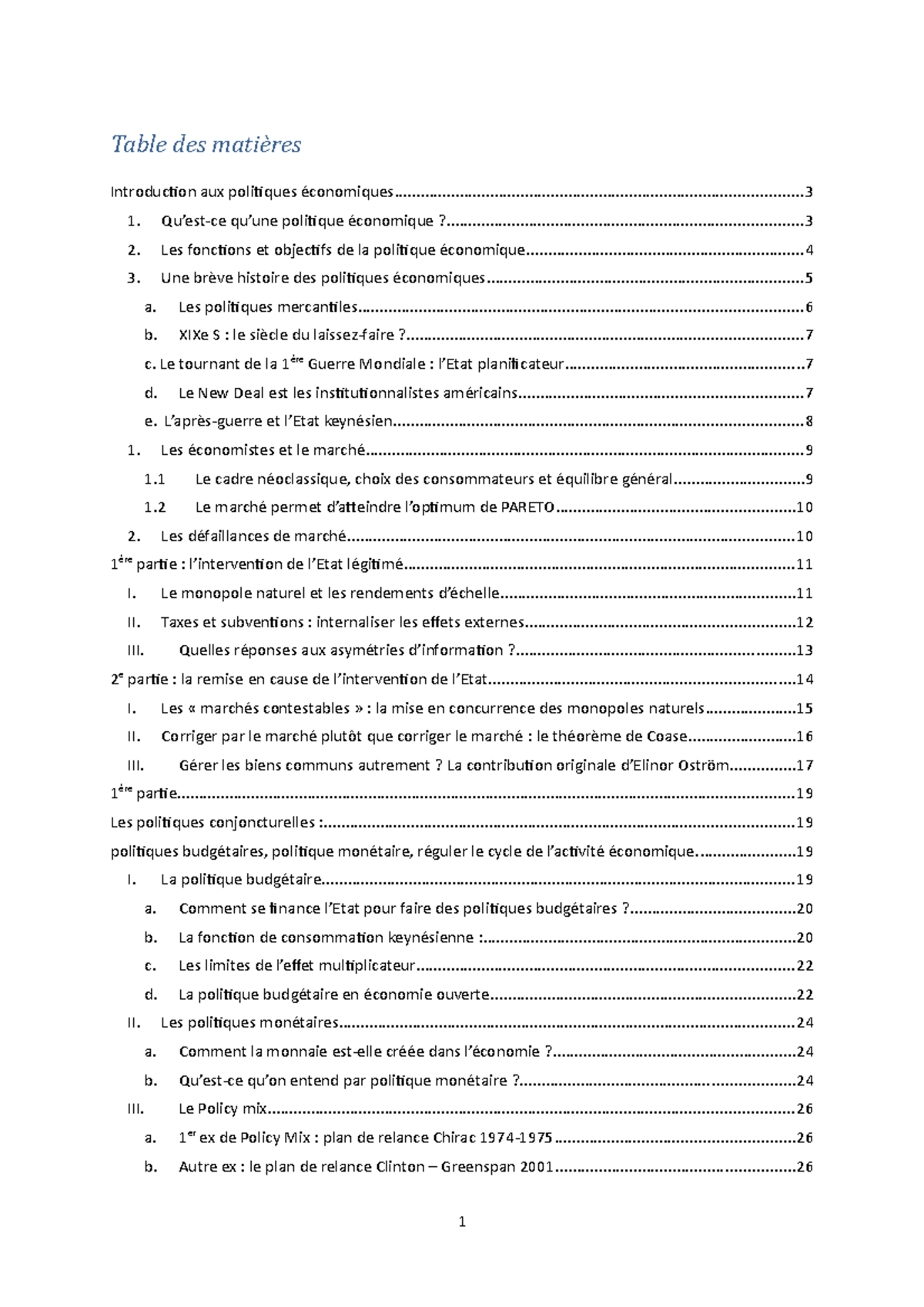 Politiques Economiques - Table Des Matières Introduction Aux Politiques ...