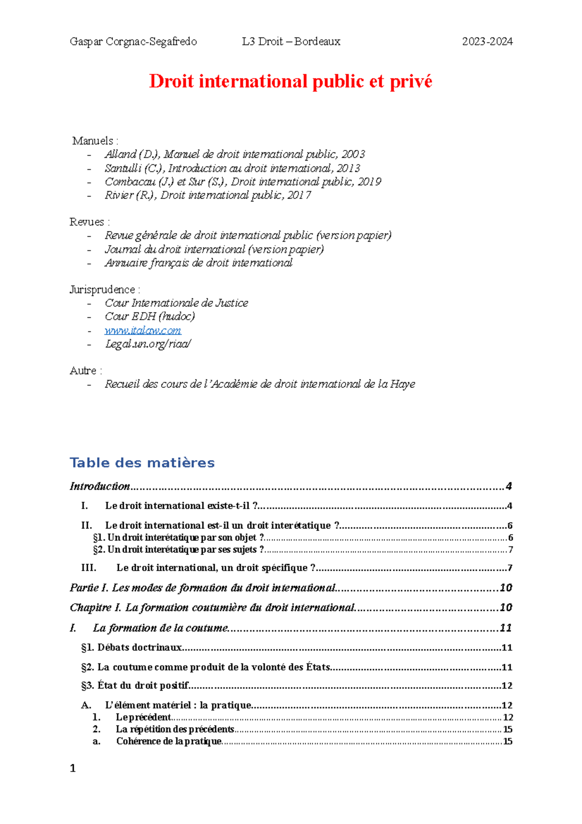 Droit International Public Et Privé - Semestre 1 - L3 - Droit ...