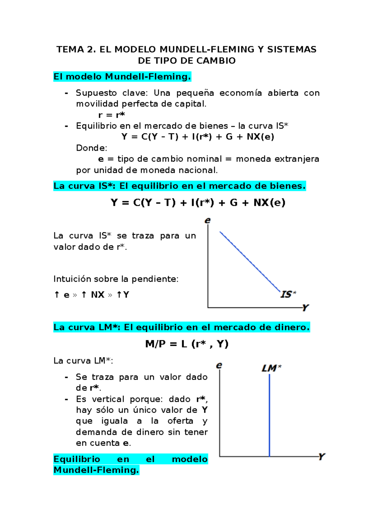 TEMA 2 - Apuntes 2 - TEMA 2. EL MODELO MUNDELL-FLEMING Y SISTEMAS DE TIPO  DE CAMBIO El modelo - Studocu