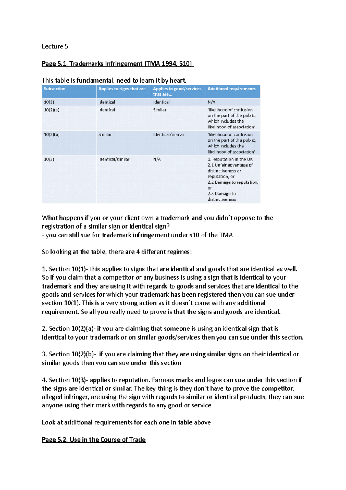 Lecture 5 Lecture 5 Page 5. Trademarks Infringement (TMA 1994, S10
