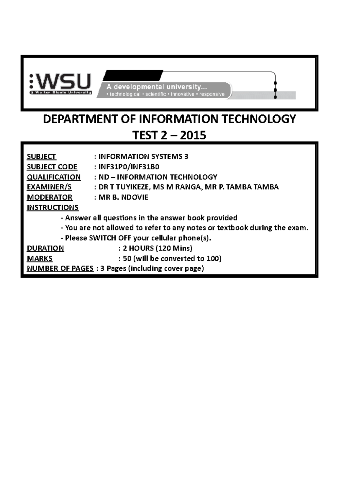 Test 2 5 May 2015, questions - DEPARTMENT OF INFORMATION TECHNOLOGY ...