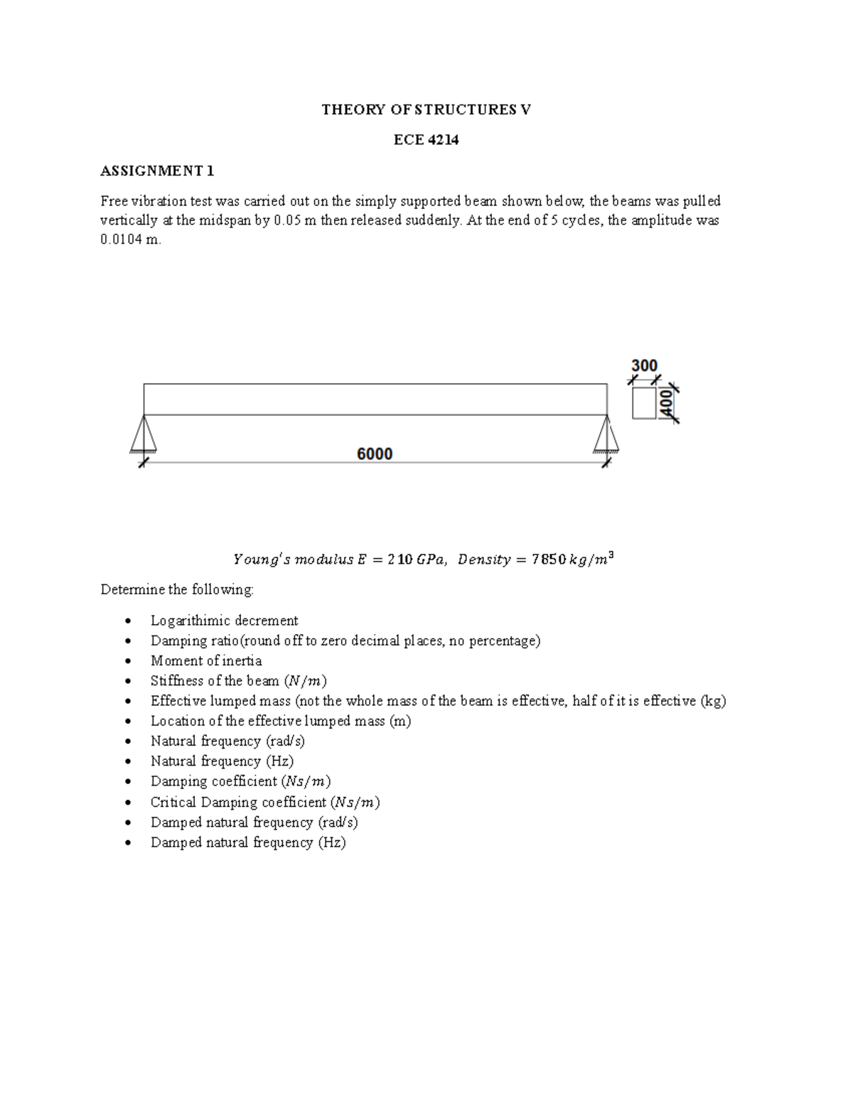 Assignment 1 - THEORY OF STRUCTURES V ECE 4214 ASSIGNMENT 1 Free ...