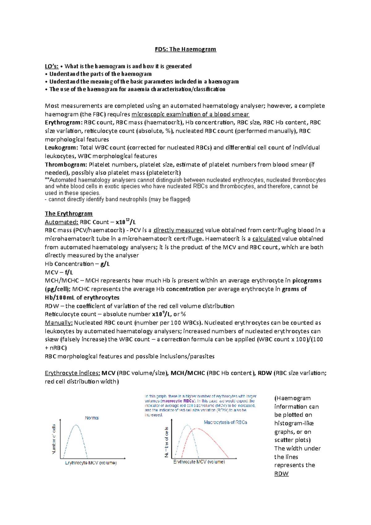 FD5 The Haemogram - Notes from lecture, with relevant diagrams taken ...