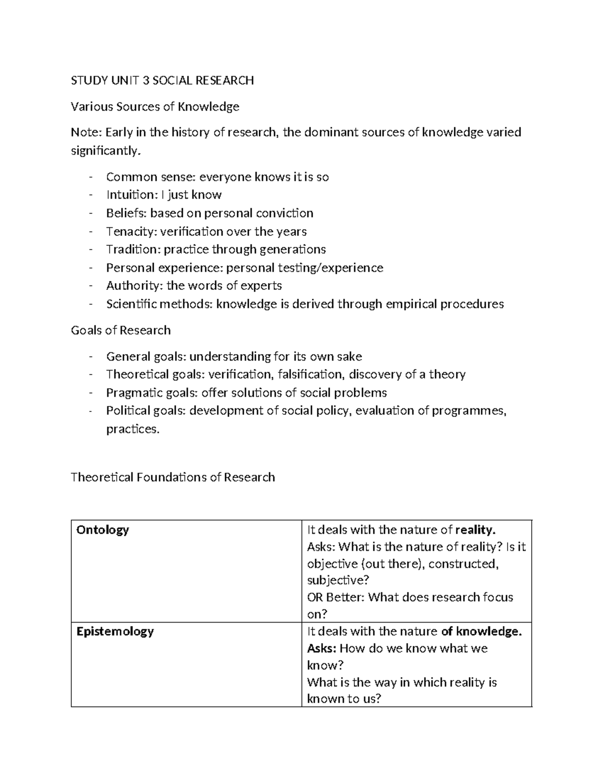 Theoretical Foundations of Research - STUDY UNIT 3 SOCIAL RESEARCH ...