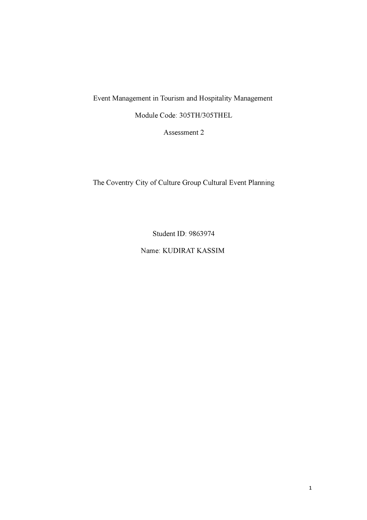 Event Management in Tourism and Hospitality Management - The report ...