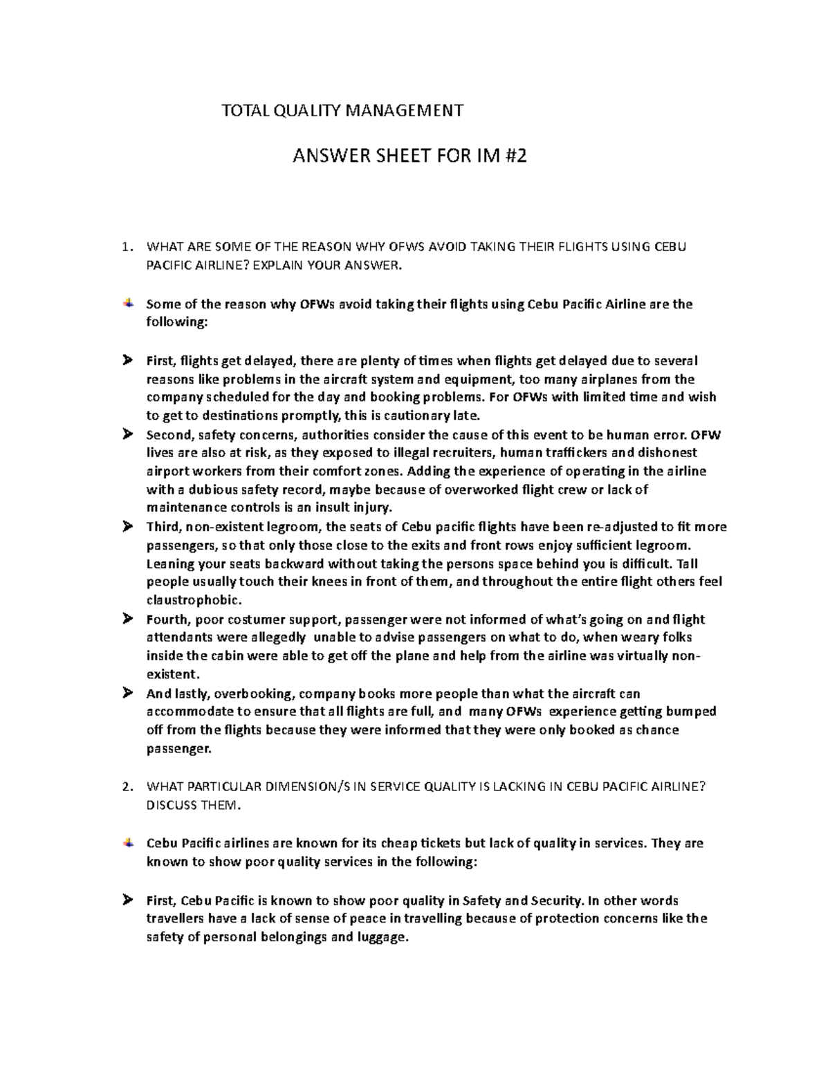 Total Quality Management Learning Activity NO - TOTAL QUALITY ...