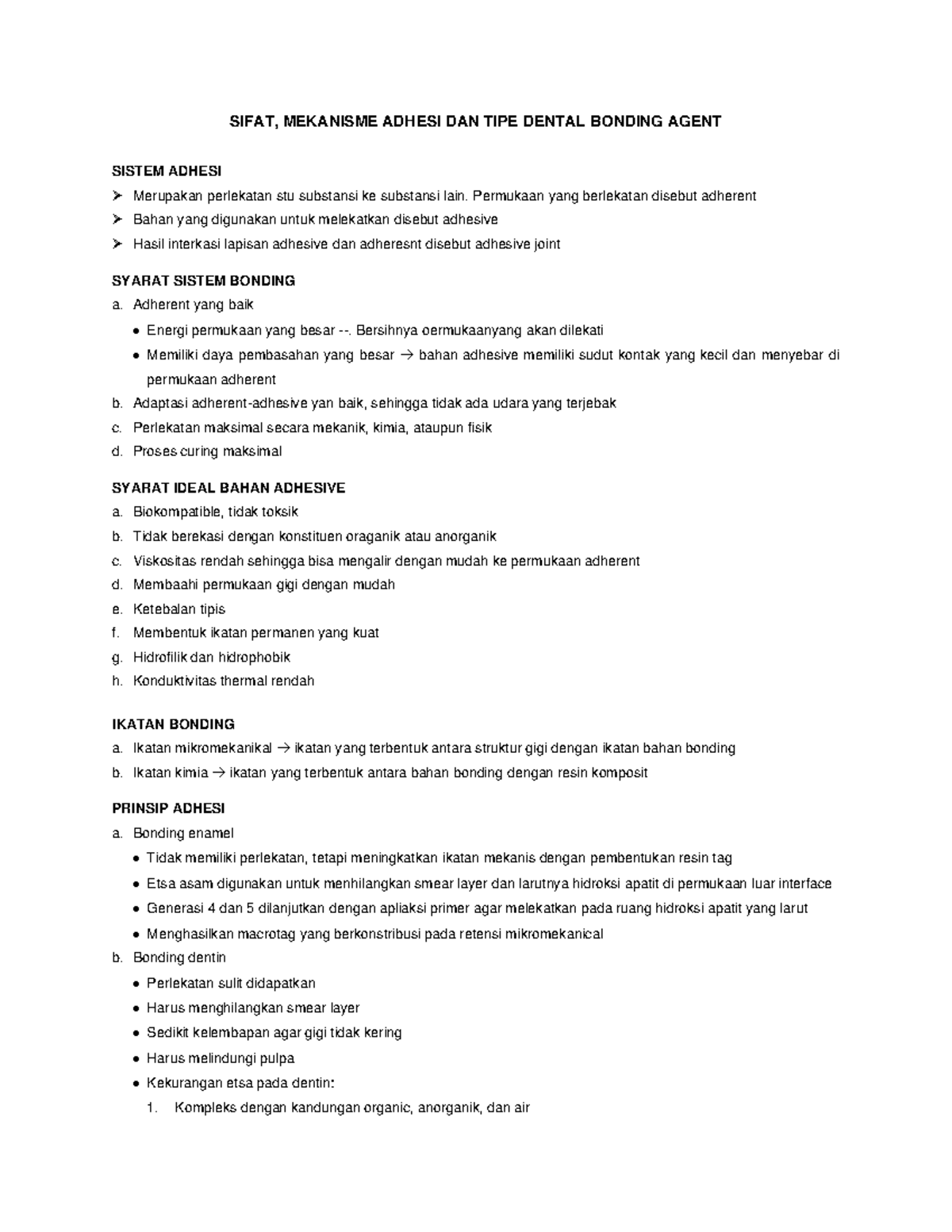 Dental Bonding Agent SIFAT, MEKANISME ADHESI DAN TIPE DENTAL BONDING