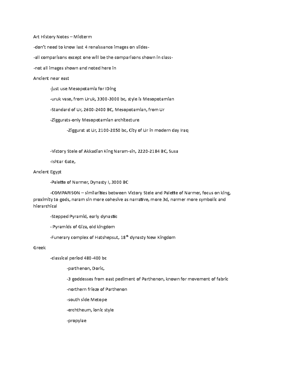 Art History Notes Studocu
