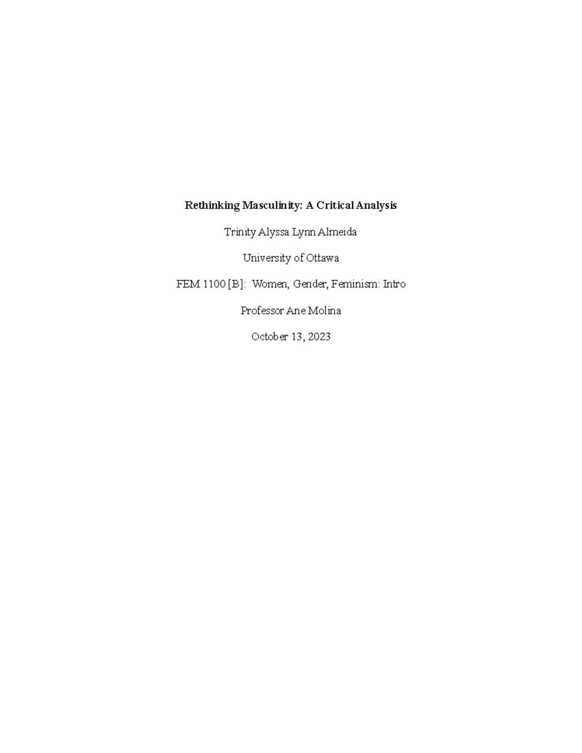 Rethinking Masculinity - The readings 