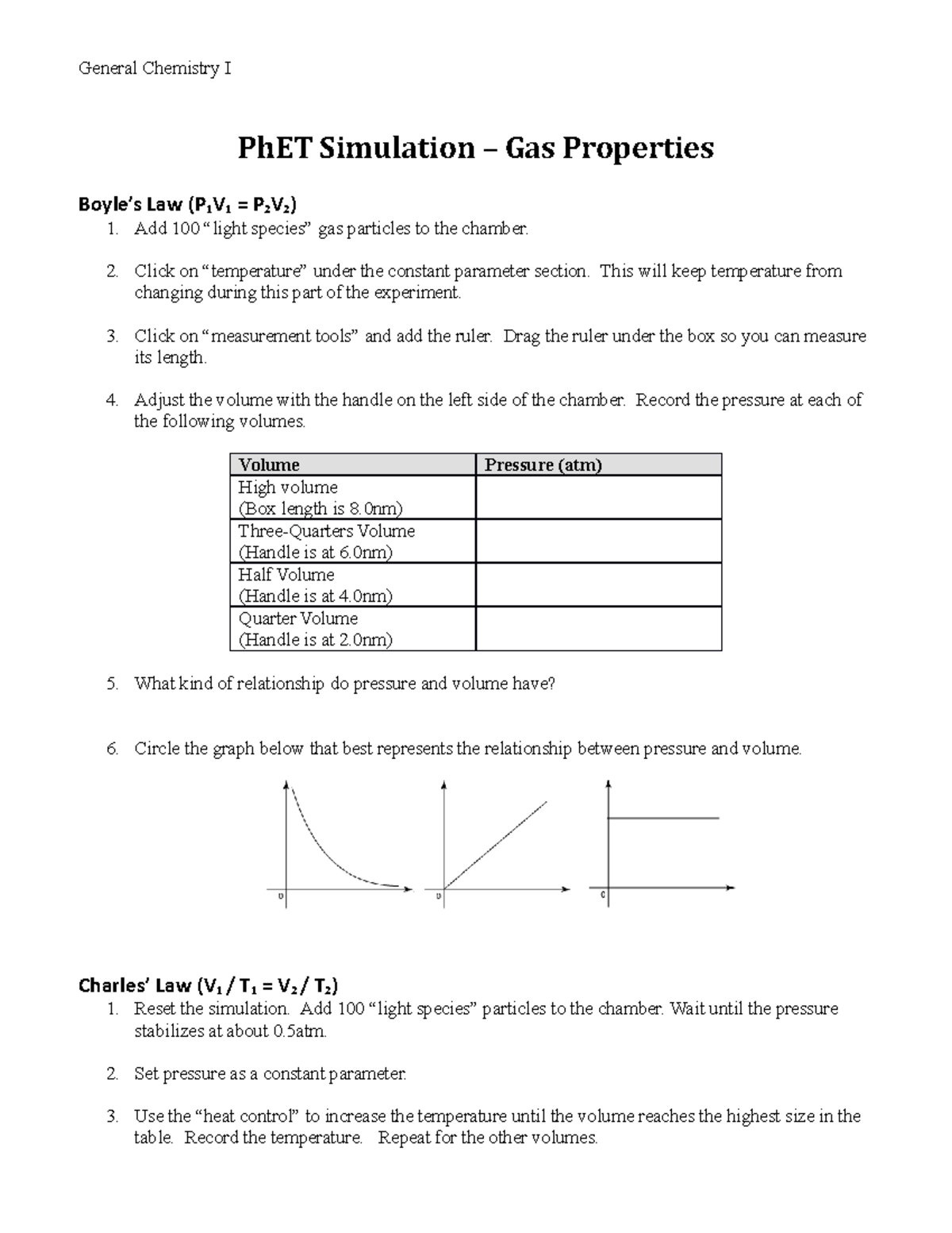 Ph ET Gas This is coursework for General Chemistry I. General