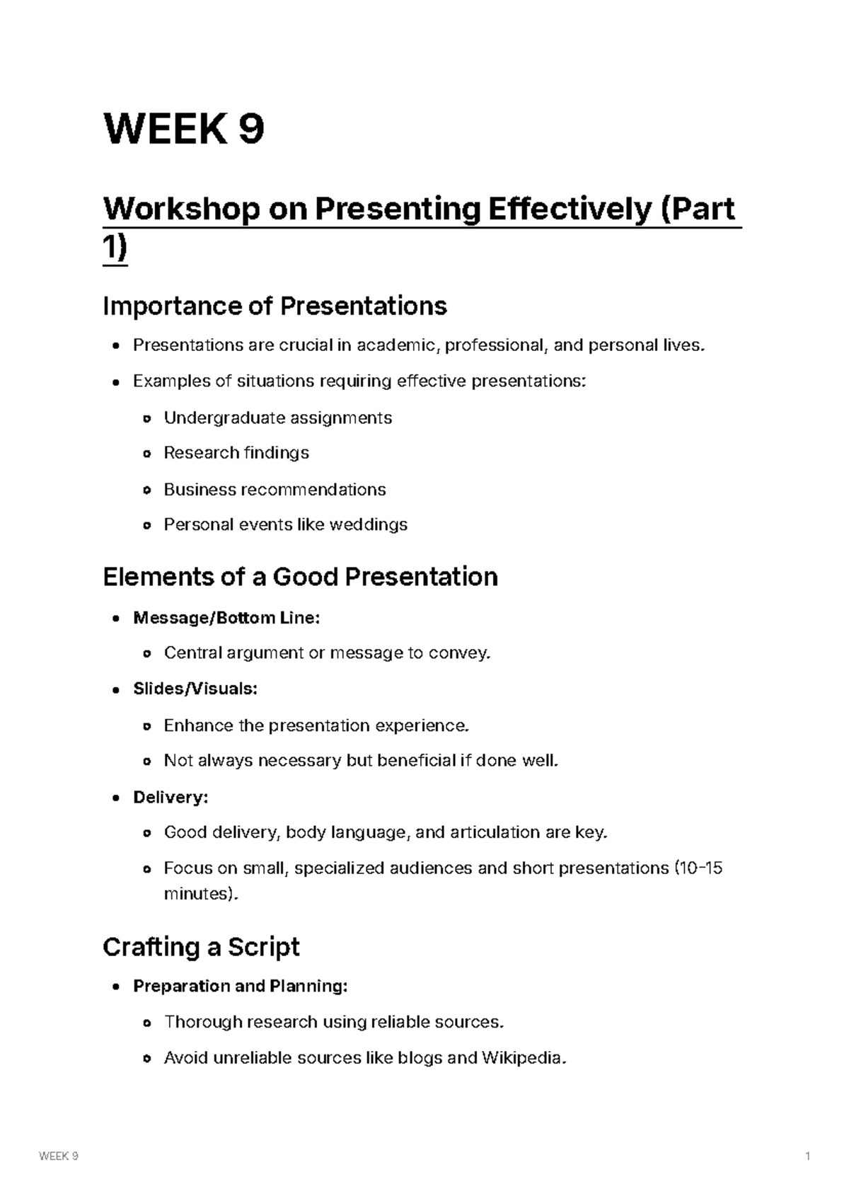 WEEK 9 | Workshop on Presenting Effectively (Part 1) - WEEK 9 1 WEEK 9 ...