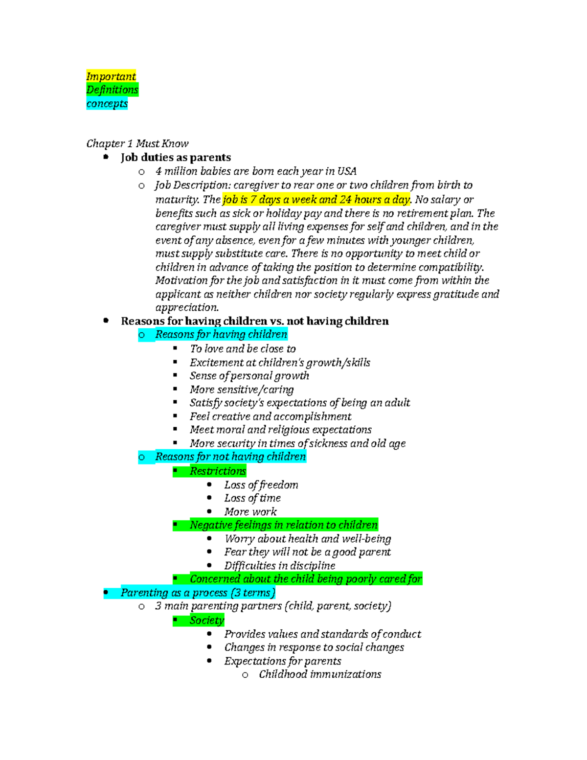 Child in the family - Summary The Process of Parenting - Important ...