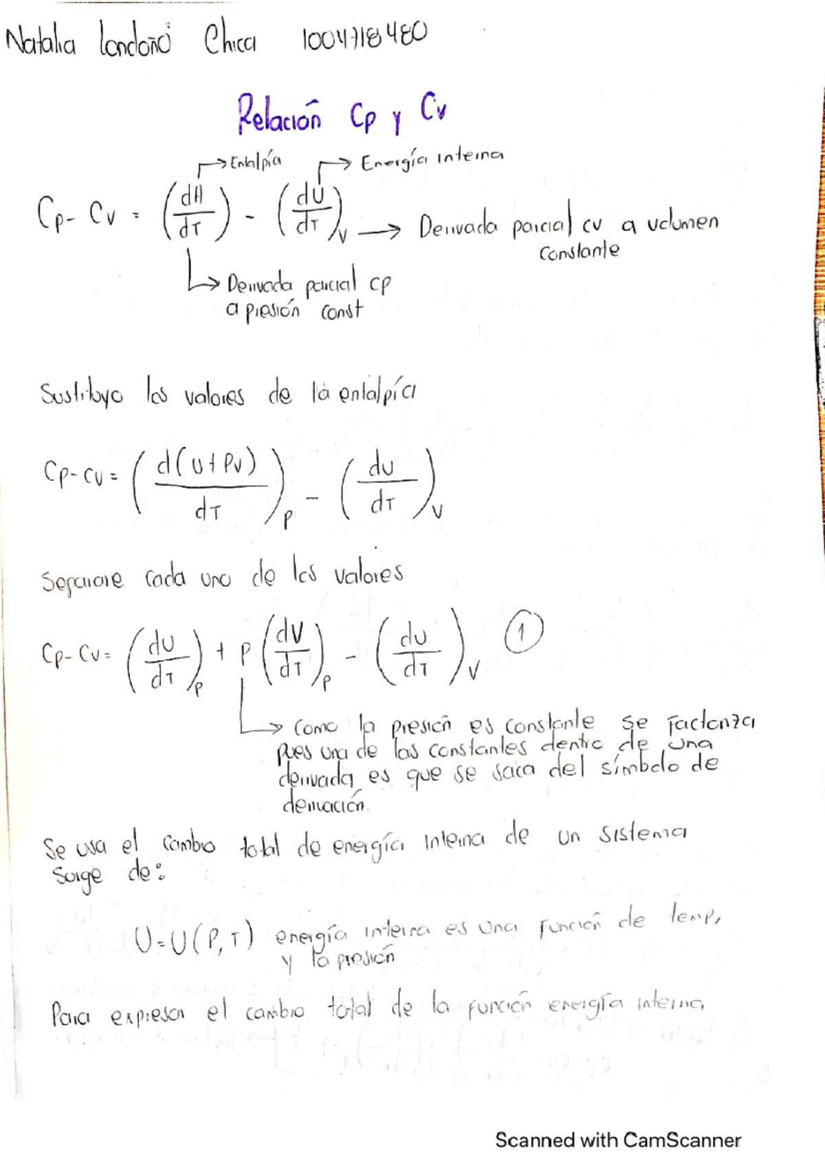 Relación cp y CV Tarea Laboratorio de fisicoquimica 1 Studocu