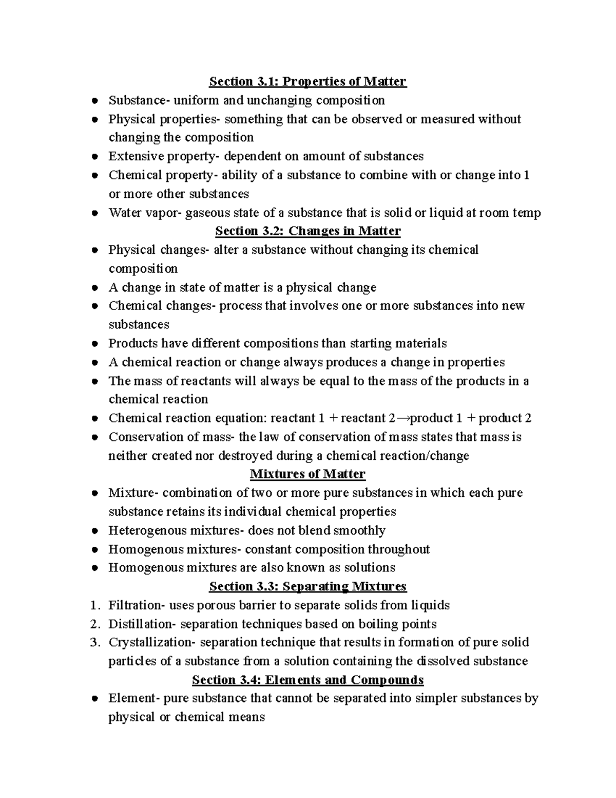 Chemistry Chap 3 Notes Section 3 Properties of Matter Substance