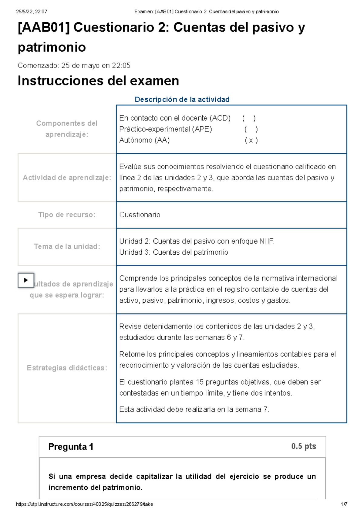 Cuestionario 2 Cuentas Del Pasivo Y Patrimonio - [AAB01] Cuestionario 2 ...