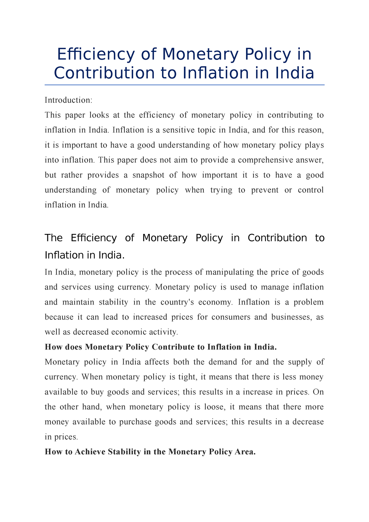 Efficiency Of Monetary Policy In Contribution To Inflation In India ...