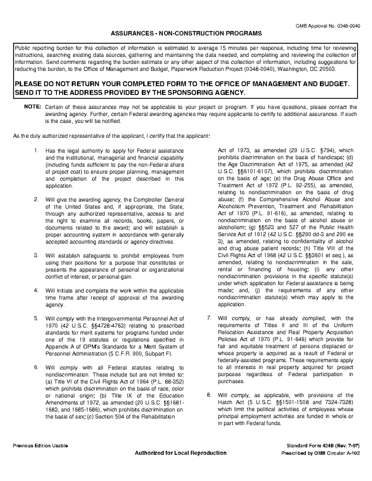 Sf424b bra bra OMB Approval No. 0348 ASSURANCES NONCONSTRUCTION