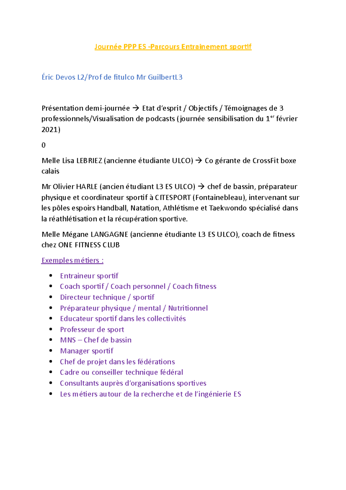 Parcours Entrainement sportif - Journée PPP ES -Parcours Entrainement ...