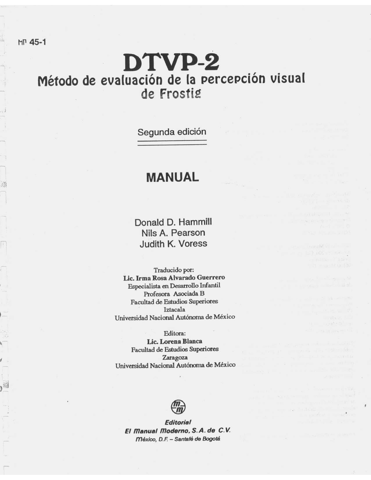 Manual Dtvp 2 Método De Evaluación De La Percepción Visual De Frostig Psicología Médica Y 0081