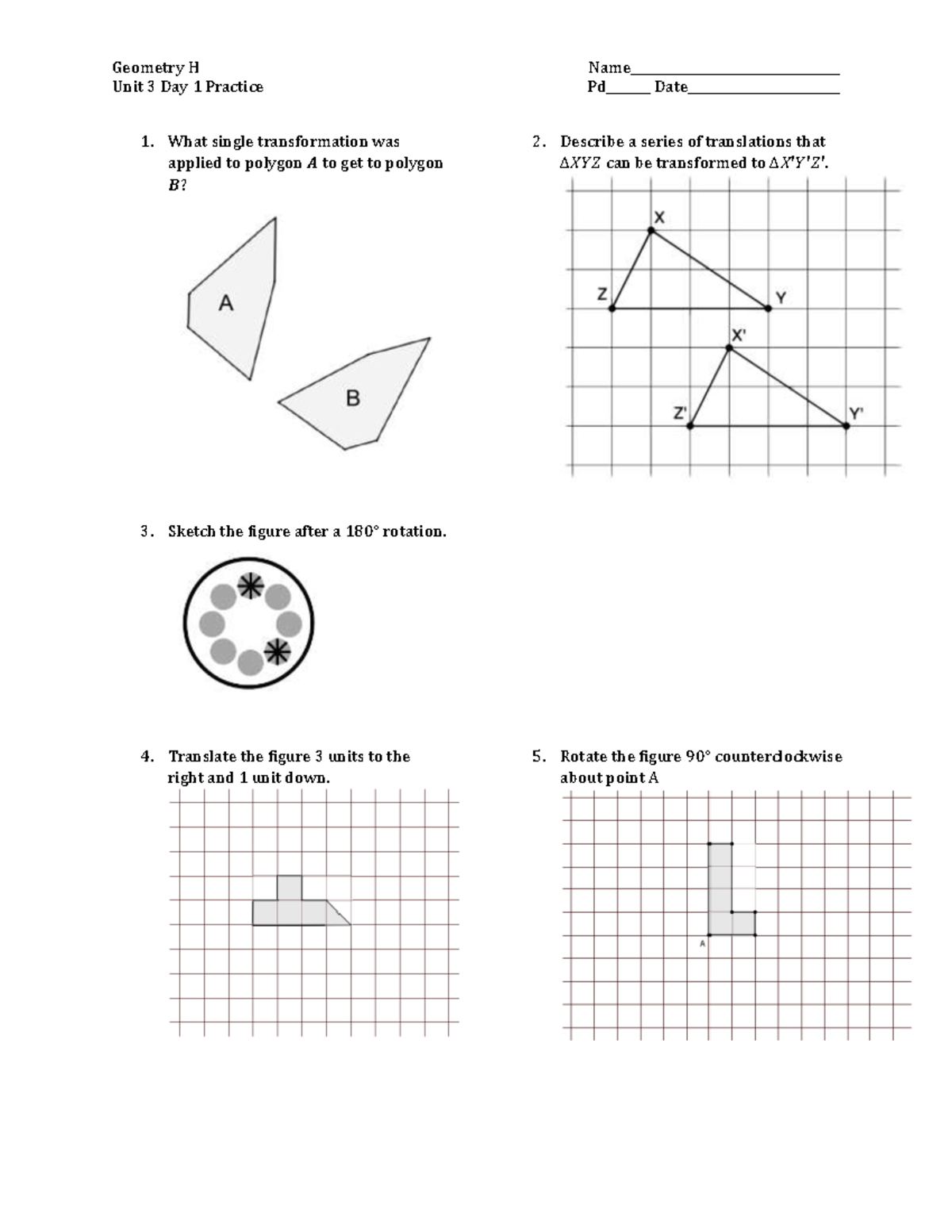 Day 1 Practice - Geometry H Name_________________________________ Unit ...