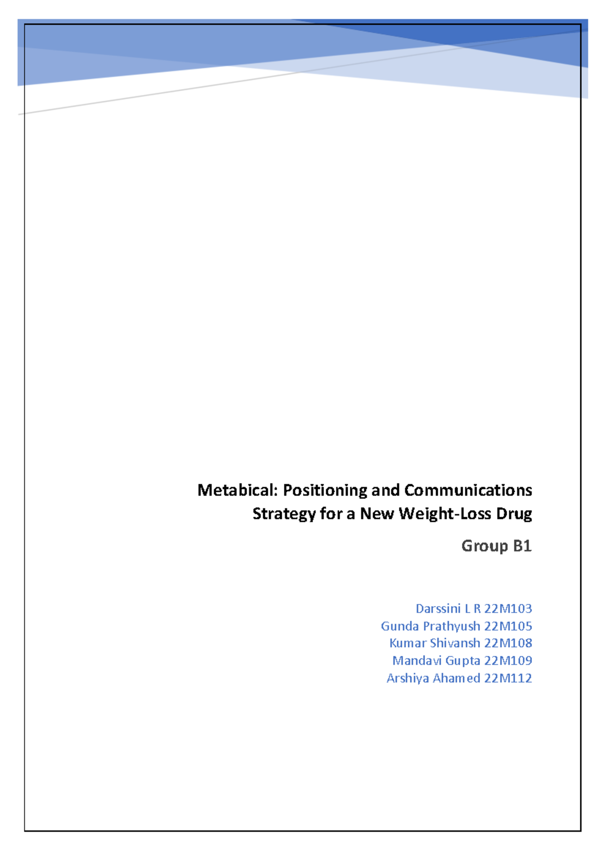 Case Analysis Metabolical B1 - Metabical: Positioning And ...