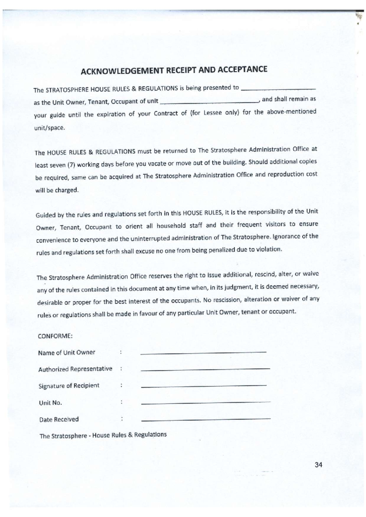 House Rules Acceptance Form Front Office Services NC II Studocu